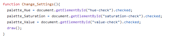 A section of javascript code using the get element by Id function to identify the states of several check boxes.