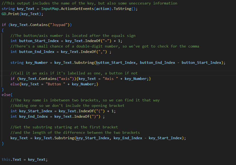 A section of commented code that acts as described above.