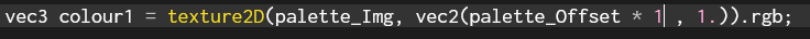 A section of code that samples a texture that uses a variable called palette offset to find the location to sample from