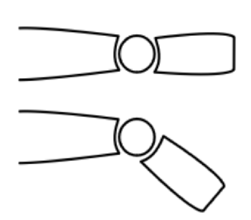 A black and white diagram showing a simplified double arm joint. A rectangular shape ends in a rounded socket, which a circle sits in, with another rectangular socket fitting around it.