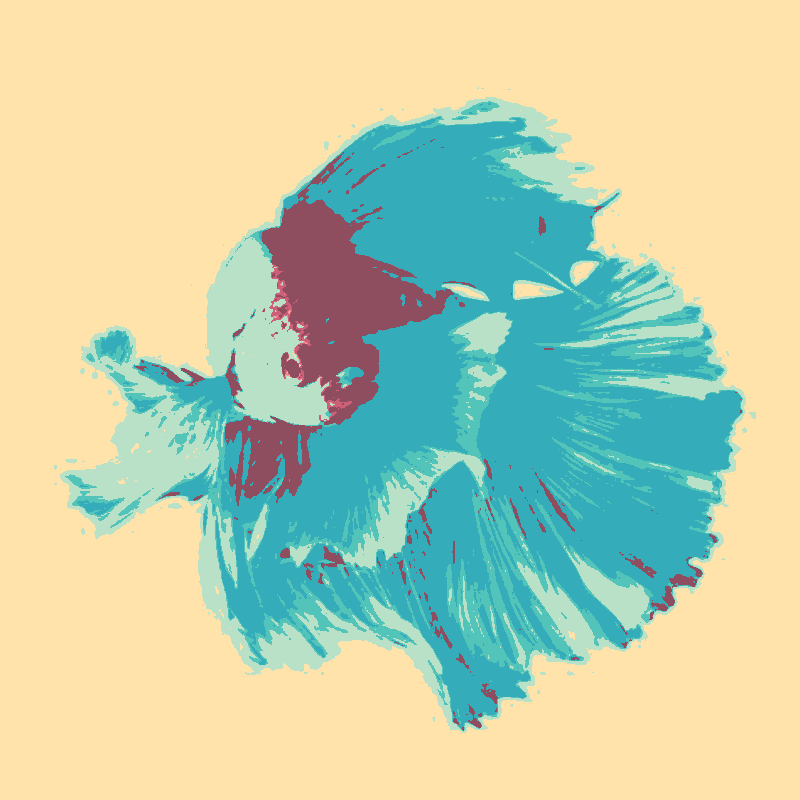 The betta fish photo, palettised in much brighter blue and red.