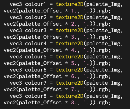 A block of code that repeats the above sampling code eight times.
